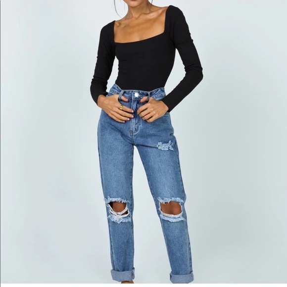 Princess Polly Denim - Princess Polly Hayden High Rise Cuffed Crop Distressed Boyfriend Jeans Size 4 US
